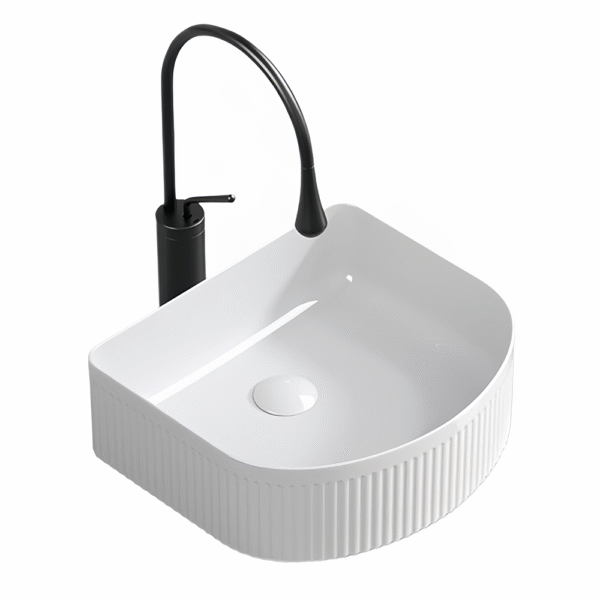 Luxurious sanitary ware: ceramic sink and semi-circular washbasin