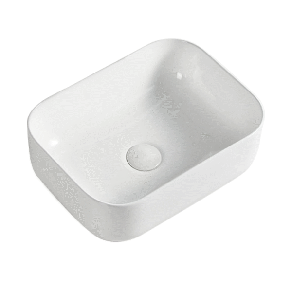 Bathroom countertop ceramic washbasin rounded square white