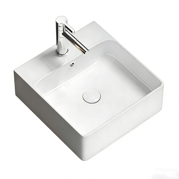 Bathroom countertop ceramic washbasin square thin edged white