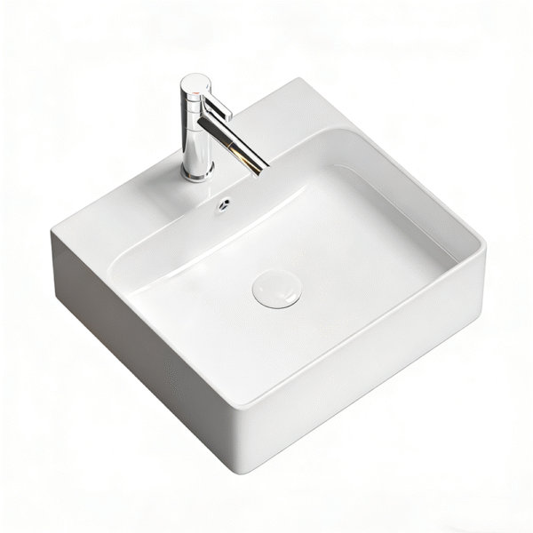 Bathroom countertop ceramic washbasin square thin edged white