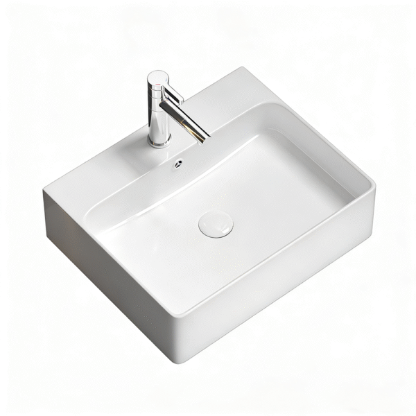 Bathroom countertop ceramic washbasin square thin edged white
