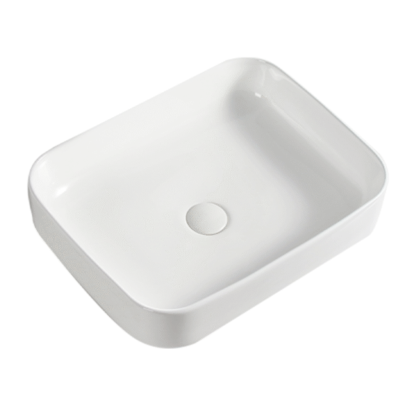Bathroom countertop ceramic washbasin rounded square white