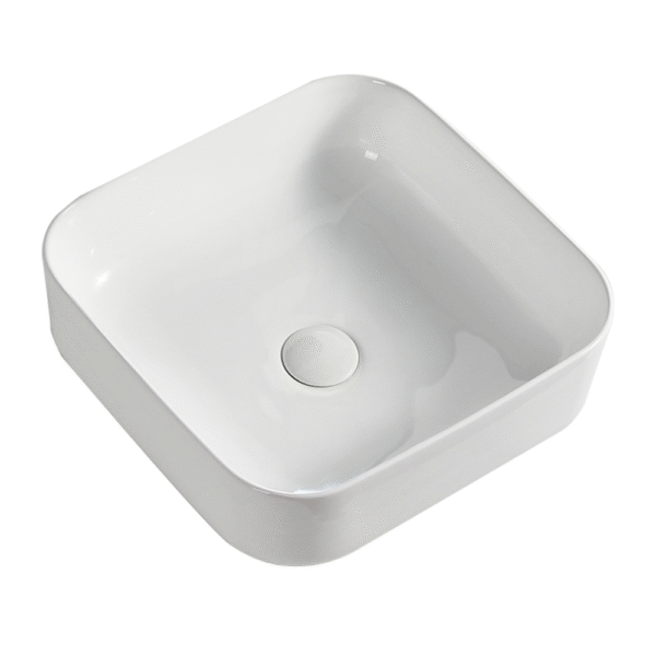 Bathroom countertop ceramic washbasin rounded square white
