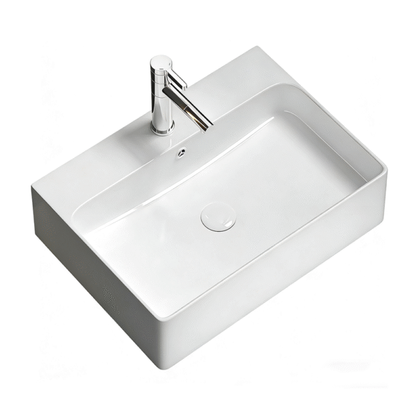 Bathroom countertop ceramic washbasin square thin edged white