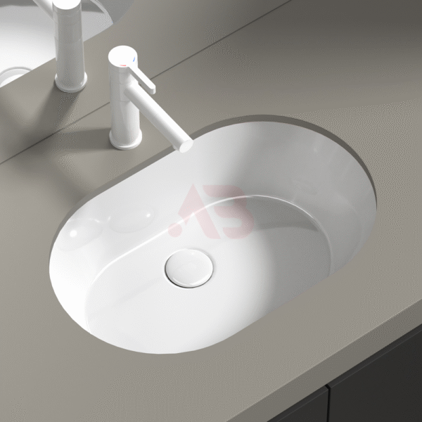 22-inch ceramic oval flat-bottom sink, under-mount washbasin