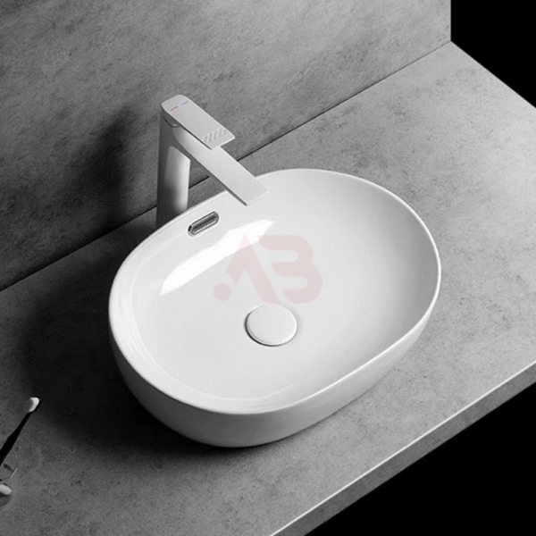 490×365mm ceramic oval sink with overflow prevention function