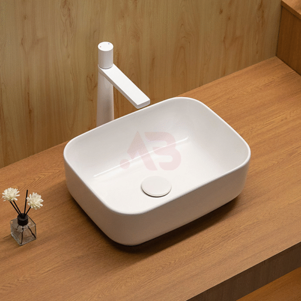 400X300mm rectangular ceramic washbasin with rounded corners