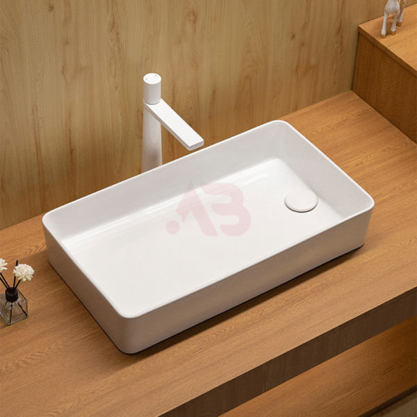 600X340mm rectangular washbasin with the drain hole on the side