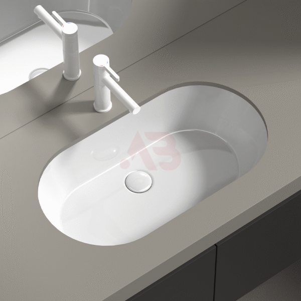 24-inch ceramic oval flat-bottom sink, under-mount washbasin