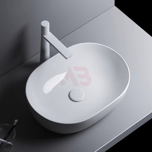 490X365mm ceramic oval sink on bathroom countertop
