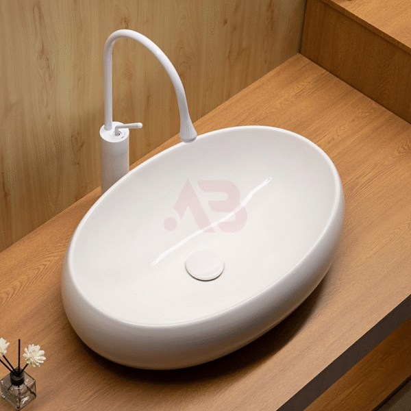 600X410mm ceramic goose egg-shaped countertop washbasin