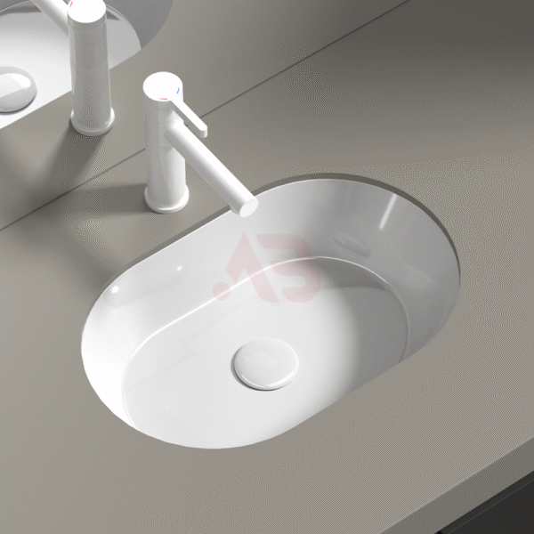 16-inch ceramic oval flat-bottom sink, under-mount washbasin