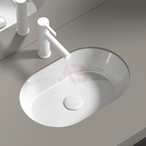 18-inch ceramic oval flat-bottom sink, under-mount washbasin