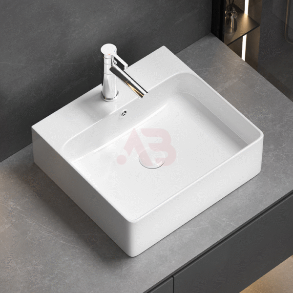 460X420mm ceramic square washbasin on bathroom countertop