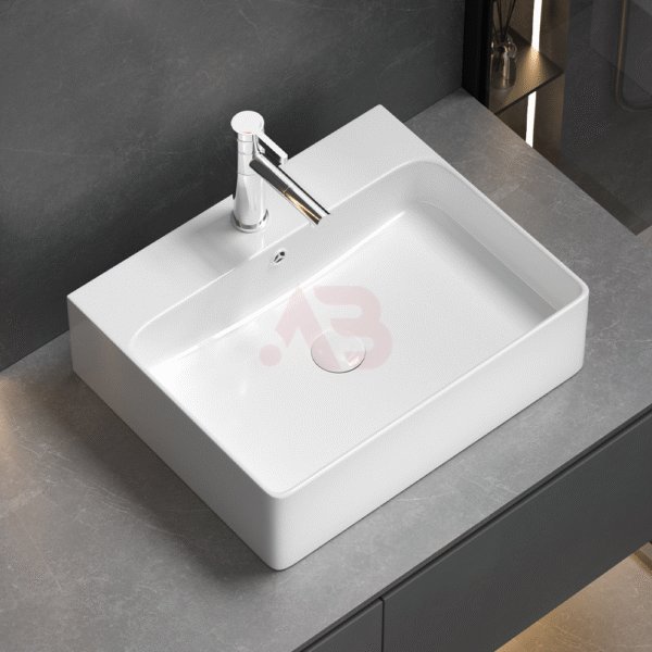 525X420mm ceramic square washbasin on bathroom countertop