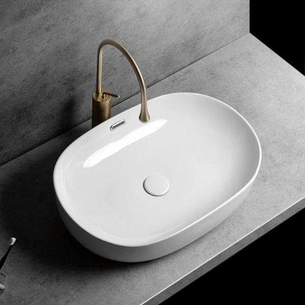 600×430mm ceramic oval sink with overflow prevention function