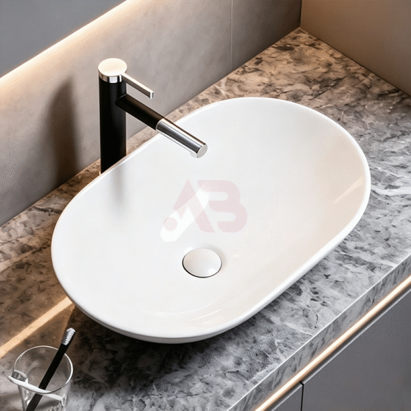 600X390mm Ceramic Art Basin Oval Bathroom Countertop Sink